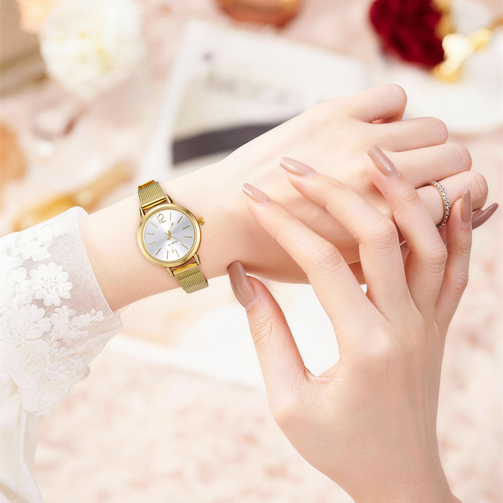 Luxury Watch Gift For Her - 클래식 여성용 쿼츠 시계 메쉬 벨트