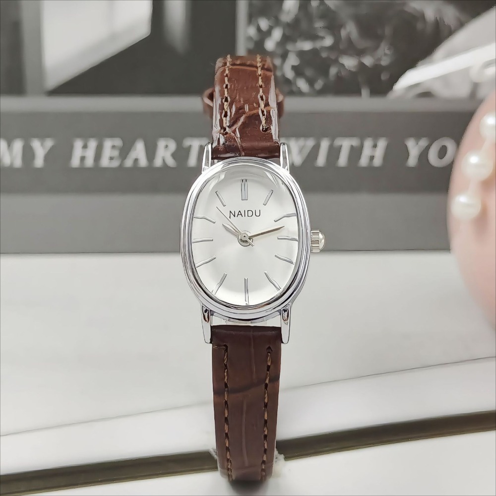 Luxury Watch With Leather Strap - 패션 브랜드 여성용 타원형 다이얼 시계