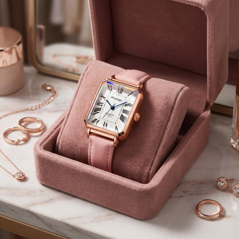 Luxury Watch With Leather Strap - 여성을위한 패션 직사각형 쿼츠 시계 럭셔리