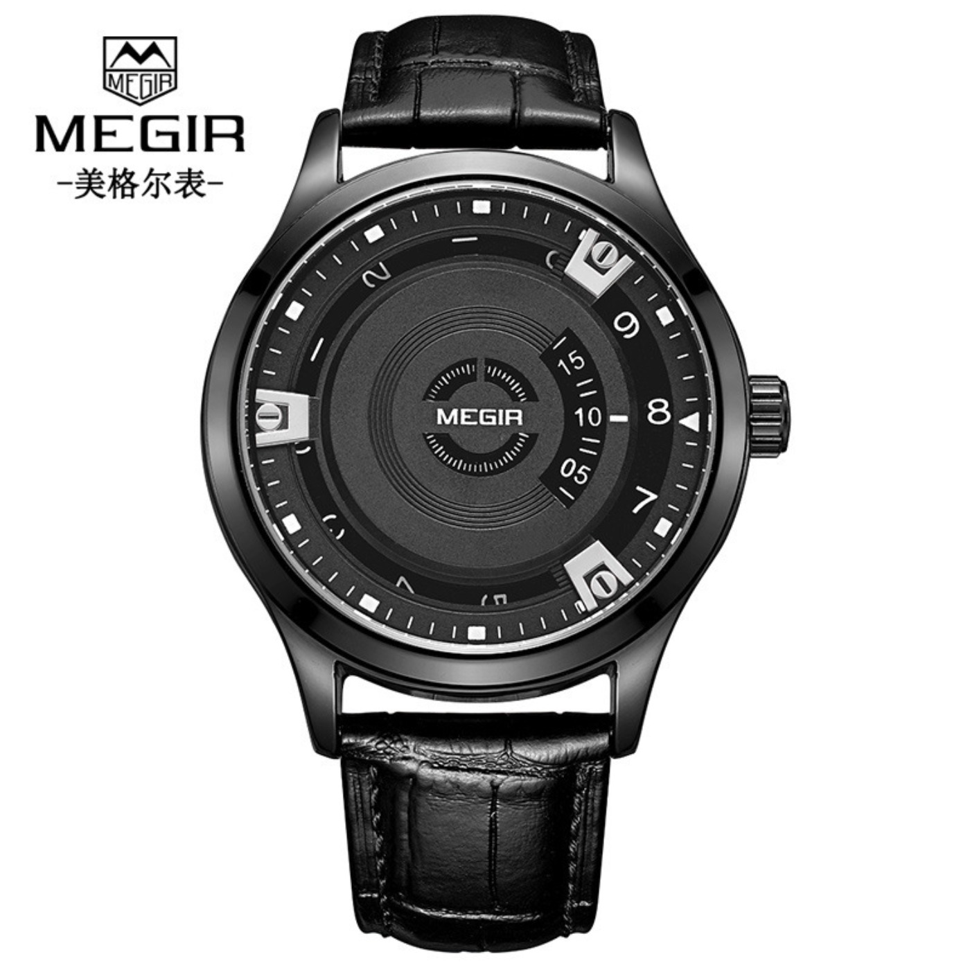 Luxury Watch With Leather Strap - MEGIR 남성용 시계 고급 가죽 스트랩