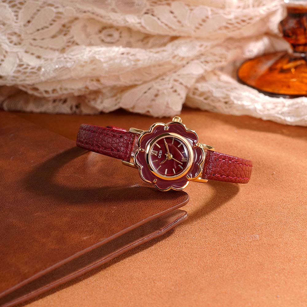 Luxury Watch With Leather Strap - GEDI 하이 엔드 레트로 꽃 시계