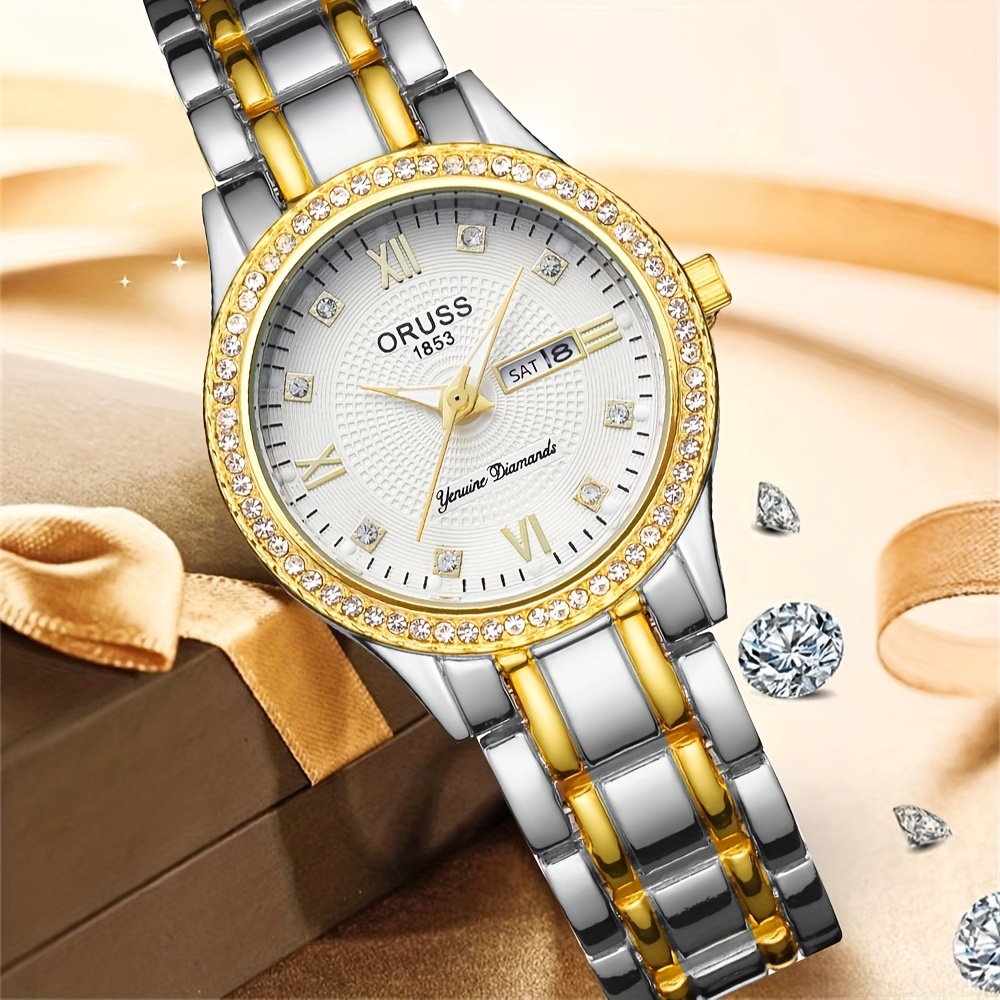 Luxury Watch Grade - 여성용 화이트 럭셔리 달력 골드 시계