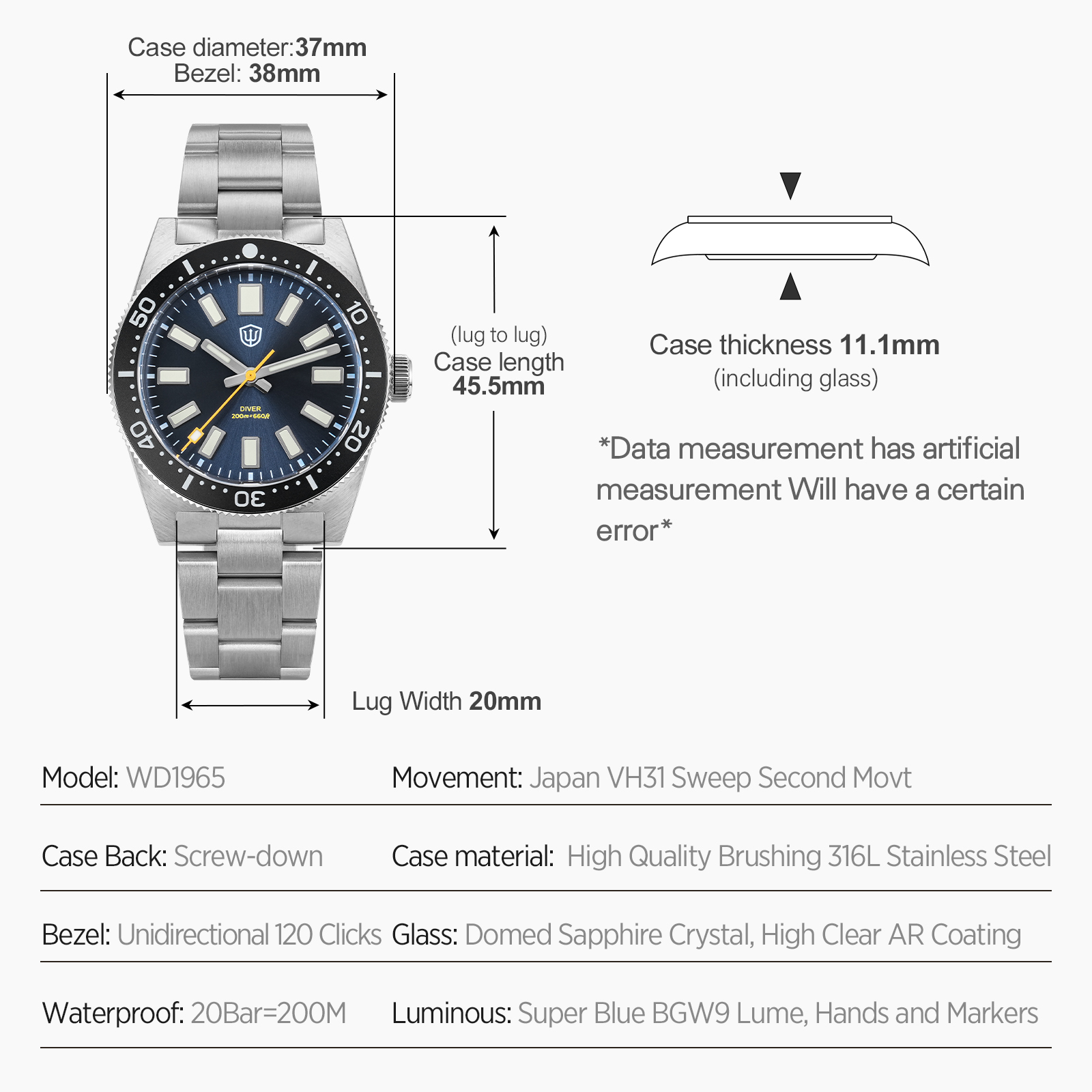 Watchdives 37Mm WD1965 V2 남성용  - Luxury Watch And Bracelet 리뷰 및 가격