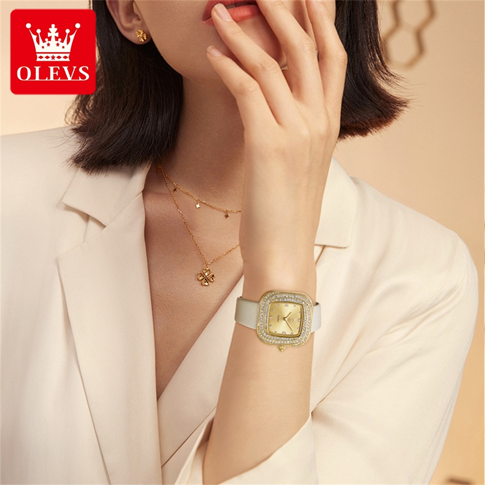 OLEVS 패션 여성용 스퀘어 쿼츠 시계 가죽 스트랩  - Luxury Watch With Leather Strap 리뷰 및 가격