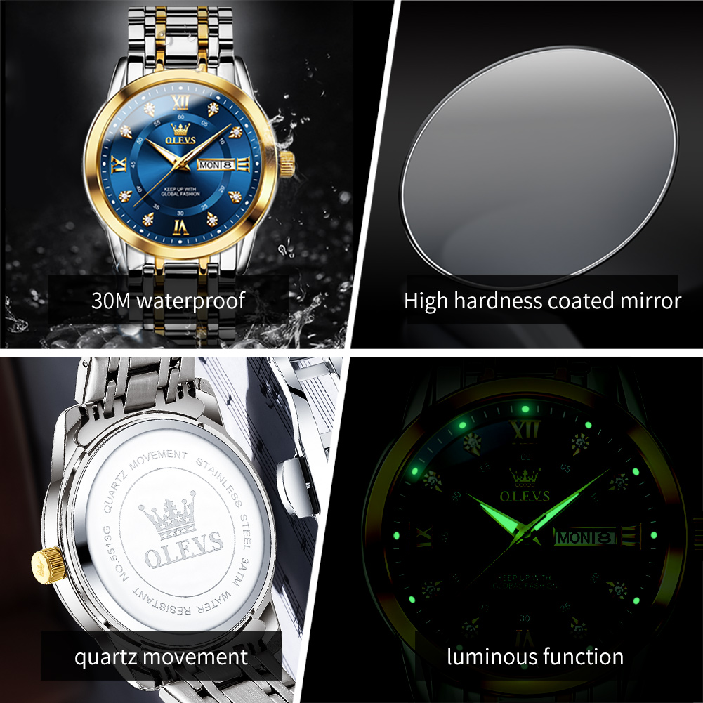 OLEVS 5513 남성용 시계 스테인리스 스틸 다이아 - Luxury Watch Gift Box 리뷰 및 가격