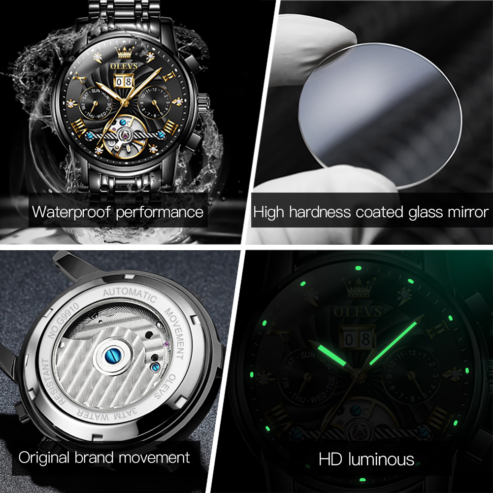 OLEVS 클래식 남성용 시계 뚜르비옹 다기능 완전 자 - Chronograph Flyback Watch 리뷰 및 가격