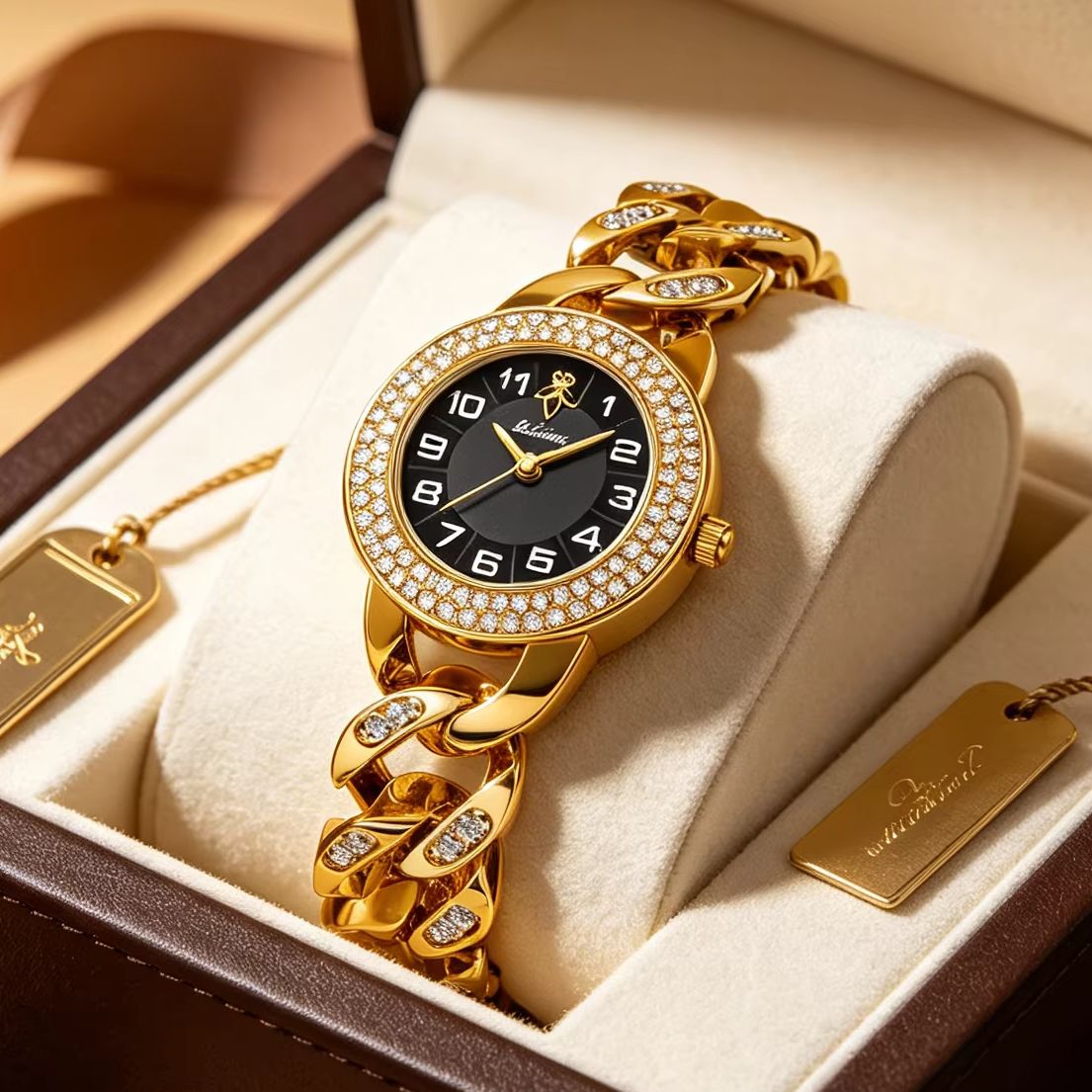 야라루시 골드 쿠반 체인 여성용 시계 풀 크리스탈 다이 - Luxury Watch Gift For Her 리뷰 및 가격