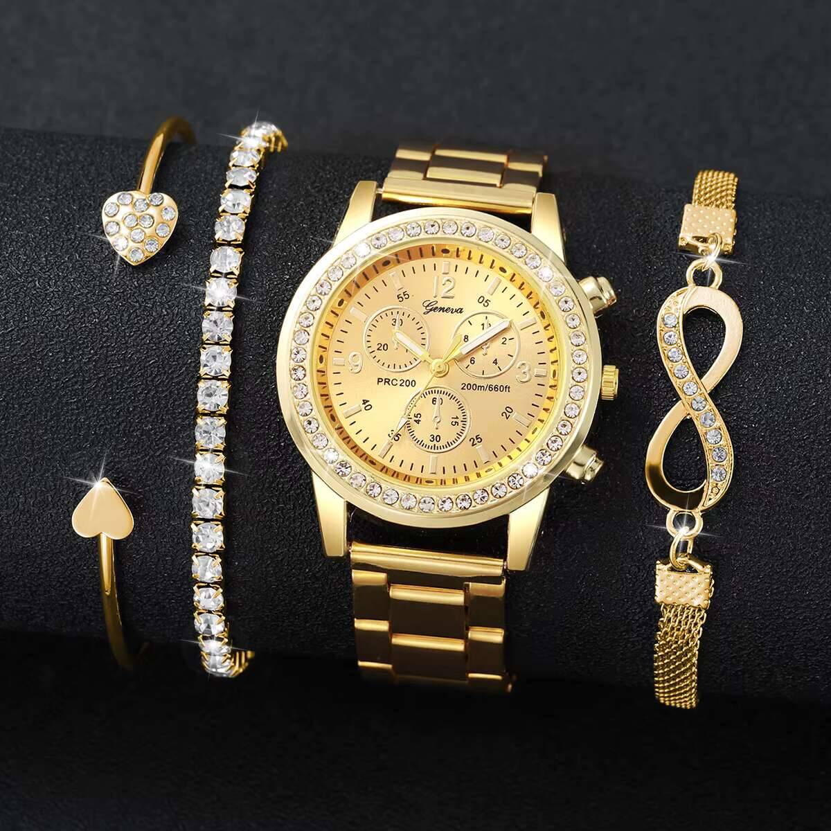 4개/세트 럭셔리 라인스톤 여성용 시계 패션 여성용 쿼 - Luxury Watch Packaging Box 리뷰 및 가격