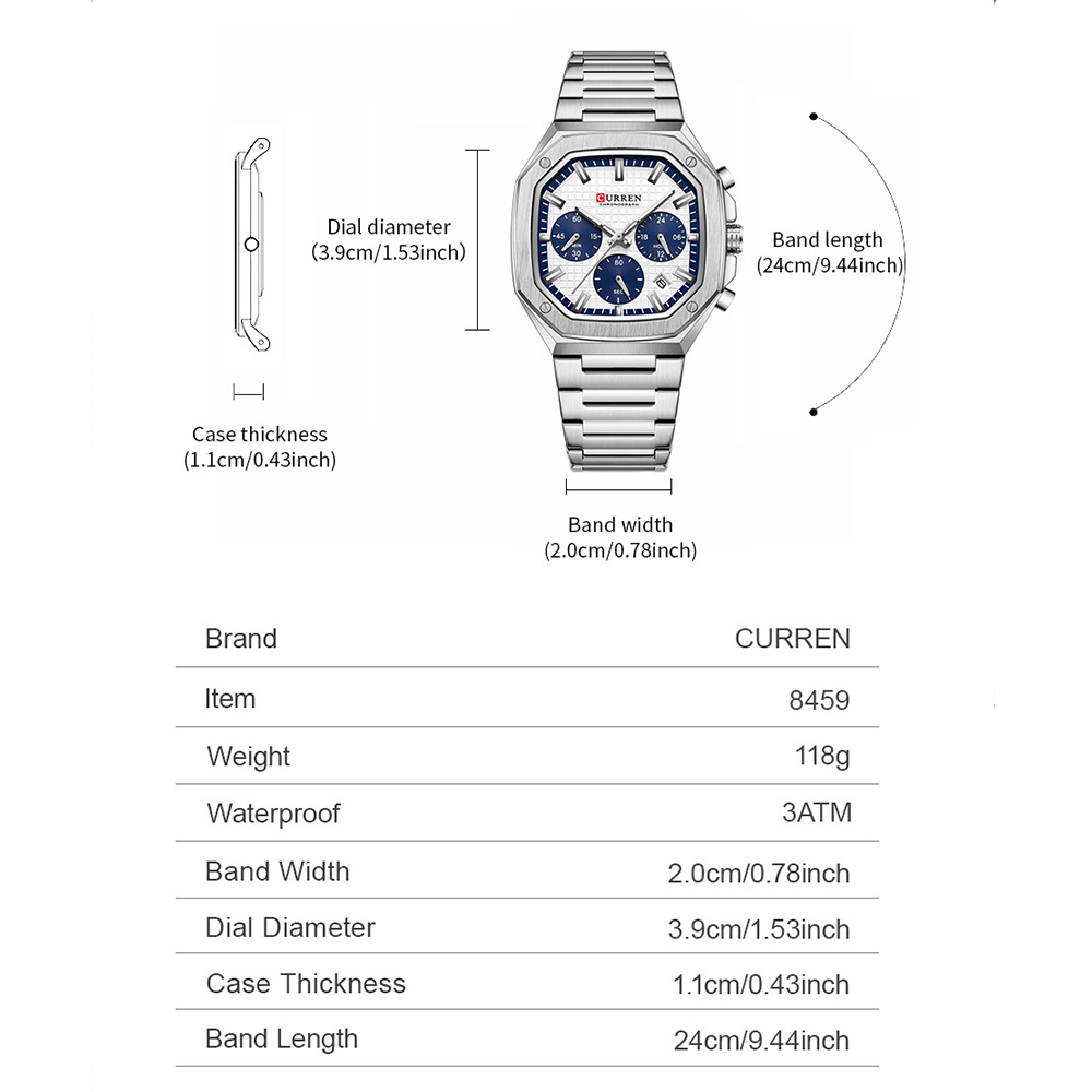 CURREN 남성용 럭셔리 스퀘어 크로노 시계 클래식  - Luxury Watch And Bracelet 리뷰 및 가격